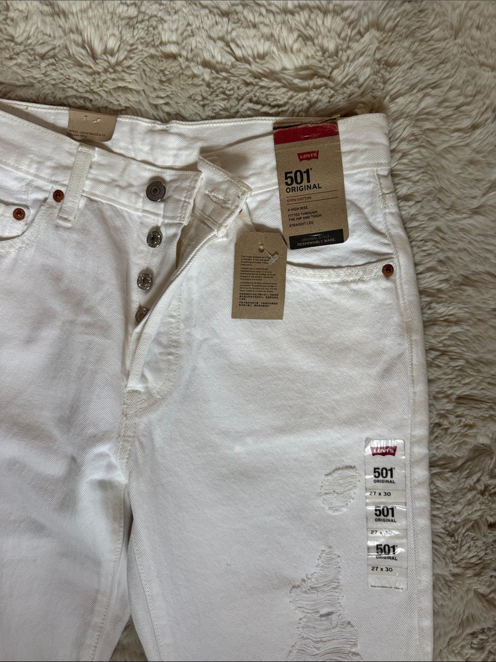 Levi's 501 Original Distressed White Button-Fly Jeans - Picture 3 of 7
